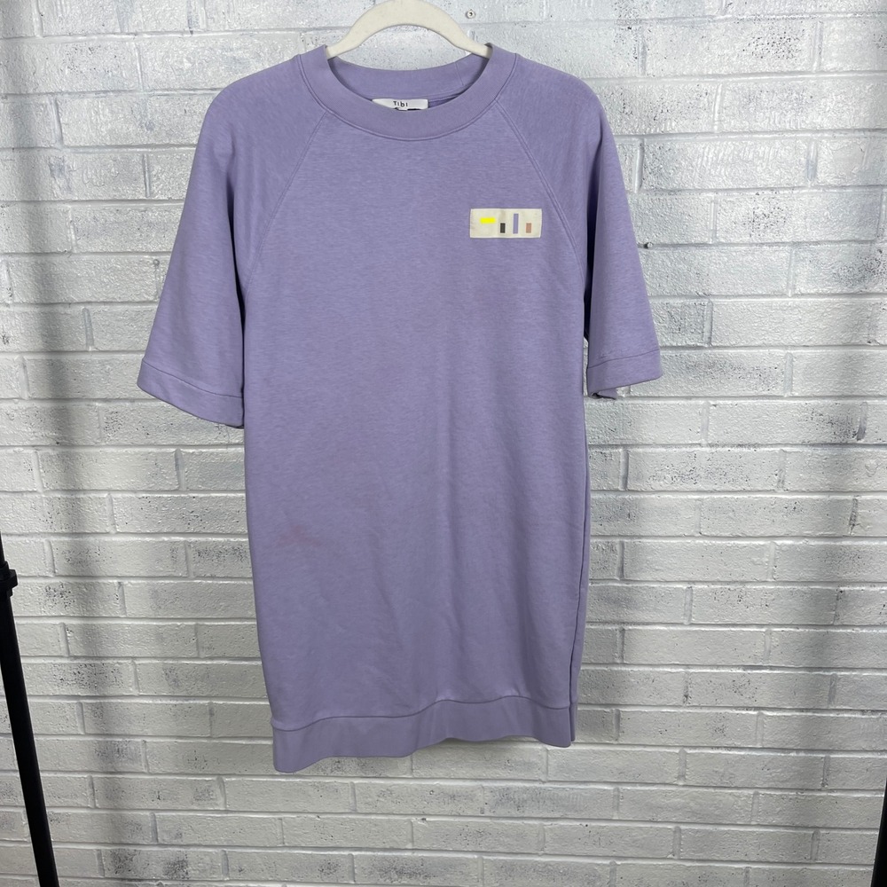 Tibi Sweatshirt Dress Womens S Purple Crewneck Relaxed Athleisure Short Sleeve